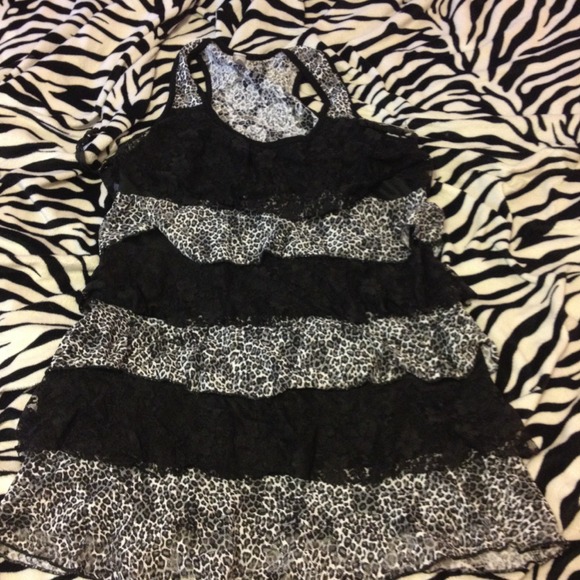Black leopard/ lace top