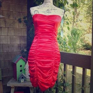 Express Red Silk Strapless Dress
