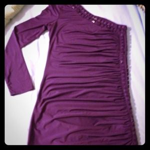 Fitted purple dress with beads
