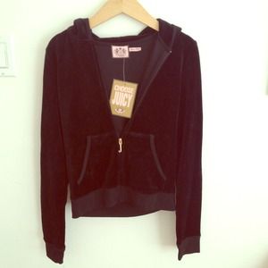 Juicy Couture Black Velour Gold Foil Logo Hoodie