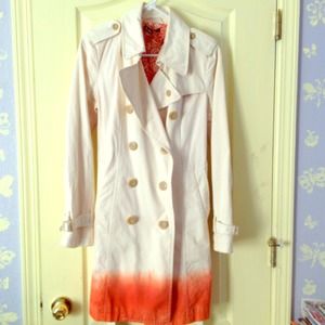 Anthropologie Cream & Orange Tie Dye Trench Coat