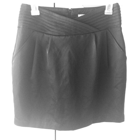 Satin black mini pencil skirt with banded top