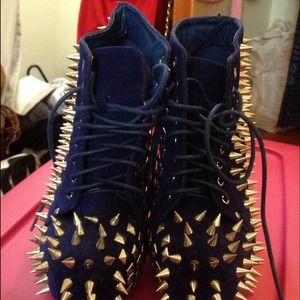 Blue spiked chunky heels