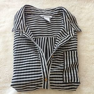 Black and white semi sheer button down shirt