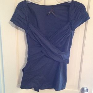Navy blue BCBG top with gathering at chest & waist