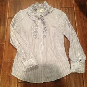Jcrew pinstripe ruffle button up shirt