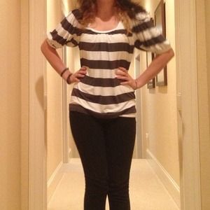 Grey and cream/off white striped blouse