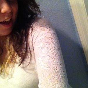 Cream sweater with lace sleeves