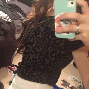 Velvet Leopard print forest green top