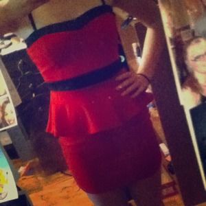 Worn once - red and black peplum dress