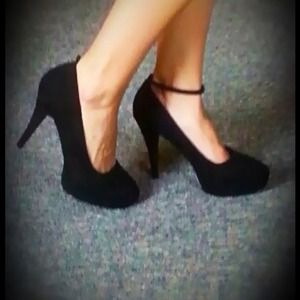 Black Haley Ankle Strap Platforms