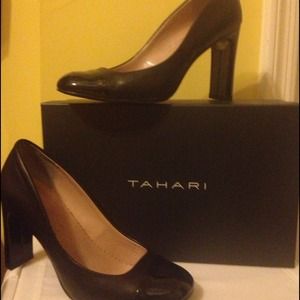 Classic black leather work pumps 3 3/4 in heels