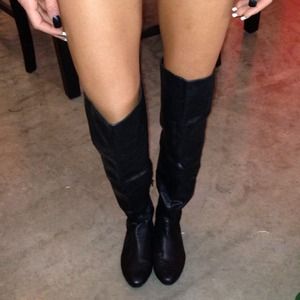 Black Leatherette Thigh High Flat Boot NEVER WORN!