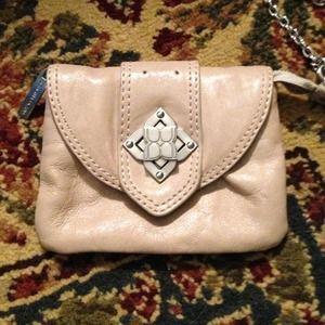 BCBG tan leather wristlet