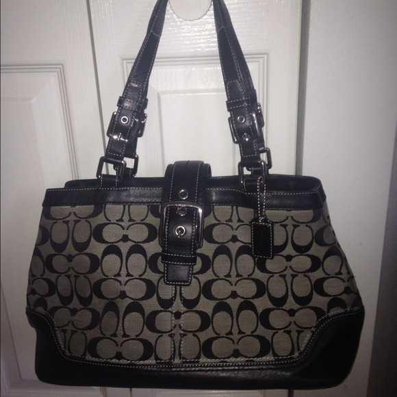 Classic Coach logo fabric + leather accents black