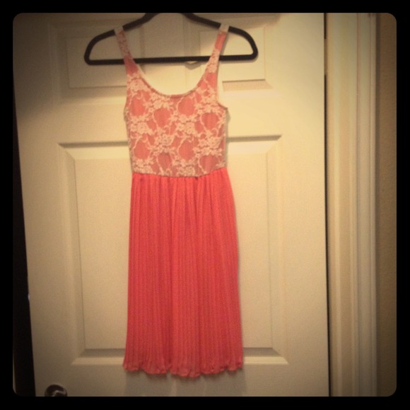 Coral & Ivory Lace Dress - Picture 1 of 2