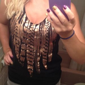 Black tank top with feathers