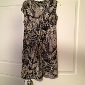 Black, gray and white dress. Knee length.
