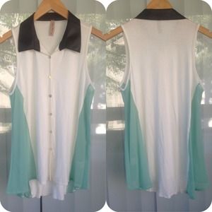 NEW Faux Leather Color Mix Top