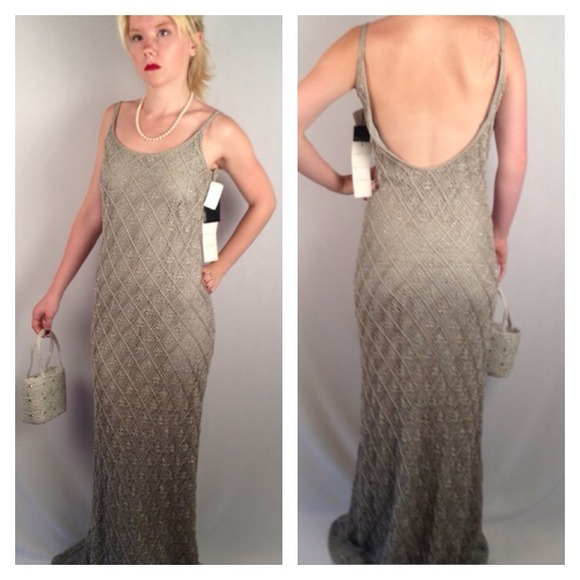 Carmen Marc Valvo Metallic Gunmetal Beaded Gown - Picture 2 of 4