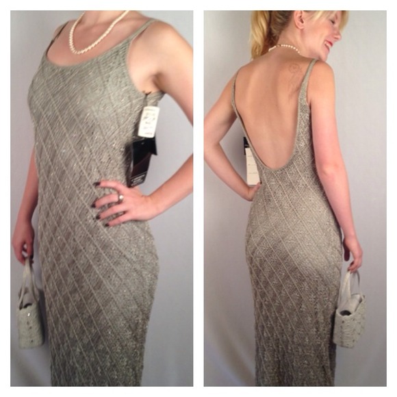 Carmen Marc Valvo Metallic Gunmetal Beaded Gown - Picture 3 of 4