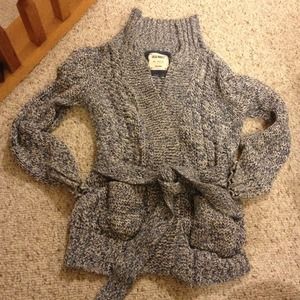 White and blue chunky knit cardigan