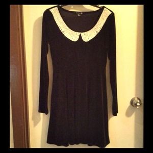 Black Velvet Crochet Peter Pan Collar Dress