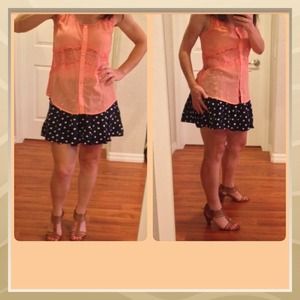 Coral colored sheer lace tank