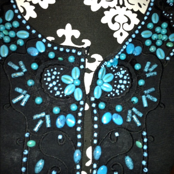 SOLD๐๐๐๐๐BLACK TURQUOISE BEADED LIKE BLOUSE - Picture 3 of 4