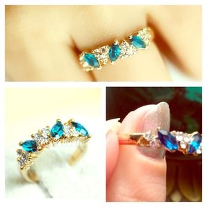 Green emerald rhinestone gold ring turquoise  new