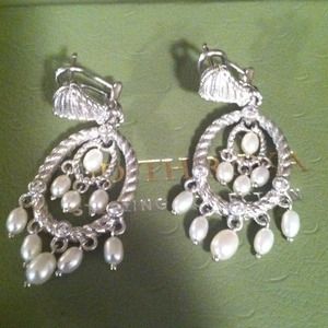 Judith RIpka Sterling Pearl Dangle Earrings