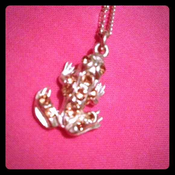 Silver frog with accent rhinestone necklace