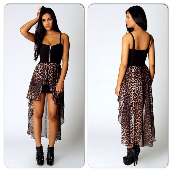 Dresses & Skirts - Sexy Black Leopard Animal Print Hi Low Maxi Dress