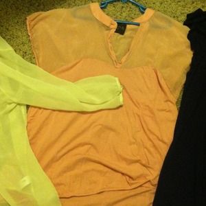 Pink Zara top, white chiffon top, dark forever 21