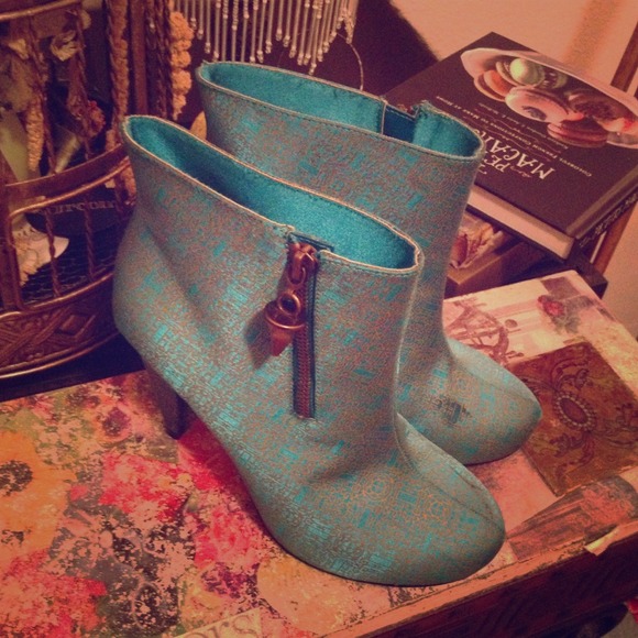 Teal and Gold ankle length boots