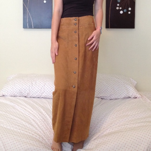 Soft leather long brown skirt 100% leather vintage