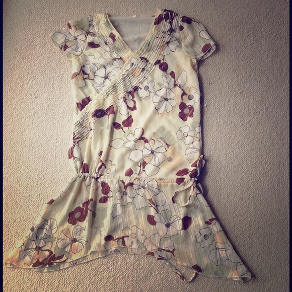 🔴Korea Yellow floral chiffon tunic blouse