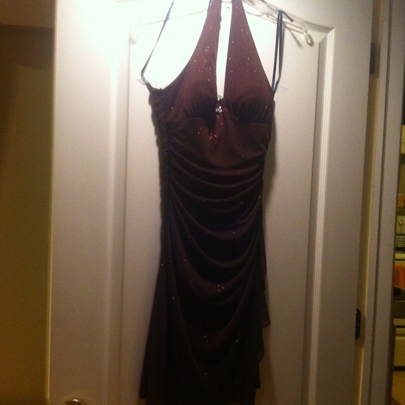 Brown with gold sparkles knee length dress