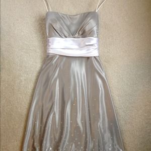 Silver satin semi formal dress