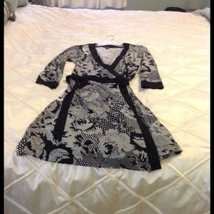 Black and white print wrap dress