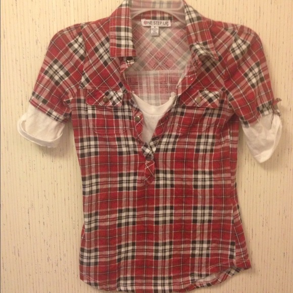 Red Plaid Collared Shirt