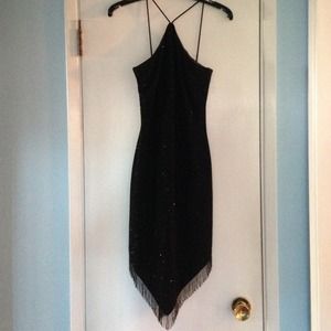 Black fringe cocktail dress