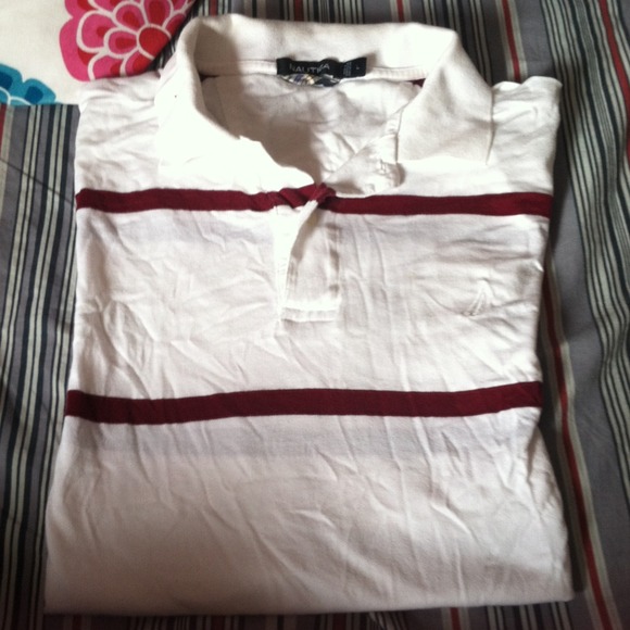 Cotton collar shirt with burgundy strips