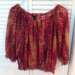 Patterned tribal print peasant top