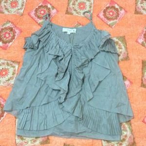 Gray 72%cotton, 28% silk blouse,spaghetti straps.