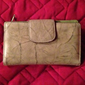 Olive green large women's wallet.