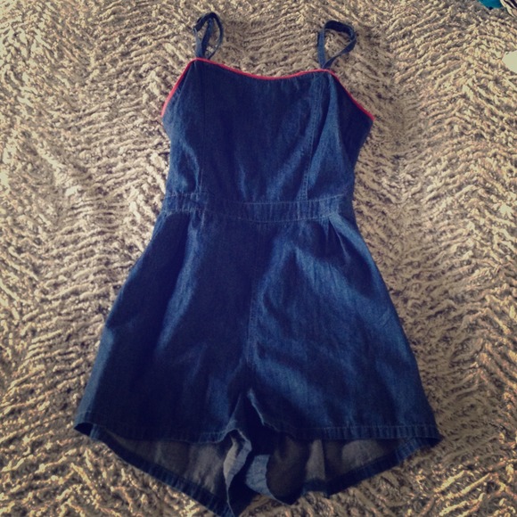 Forever21 Exclusive Denim/Red Romper
