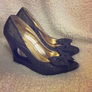 REDUCED! Shimmer Peep Toe Cut Out Wedge Heels