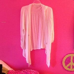 Cream open front cardigan with brass buttons