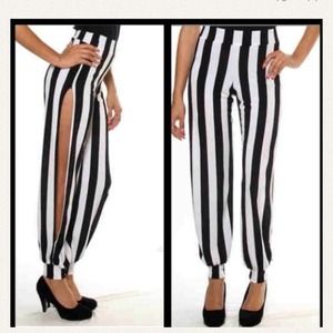 Blk/wht striped pants Sz L